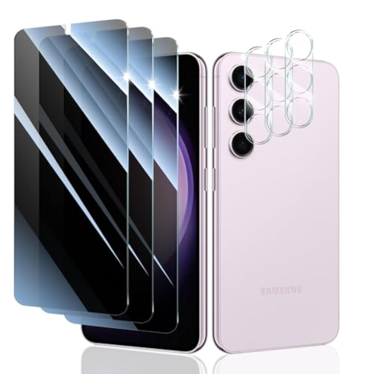 Privacy Screen Protector And Camera Lens Protector For Samsung Galaxy S23, Double Shatterproof Anti-Spy Tempered Glass Film, Private Protection, [Anti-Scratch][9H Hardness], 3-Pack Each