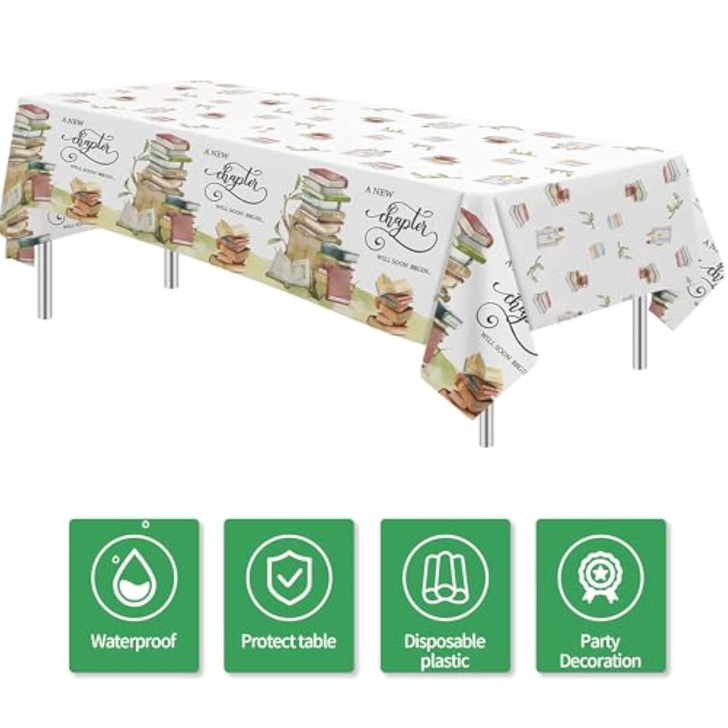 Storybook Baby Shower Decorations Tablecloth - A New Chapter Will Soon Begin Book Theme Party Supplies Table Cover, Library Reading Book Club Decoration Table Cloth - 3Pack (54In X 108In)