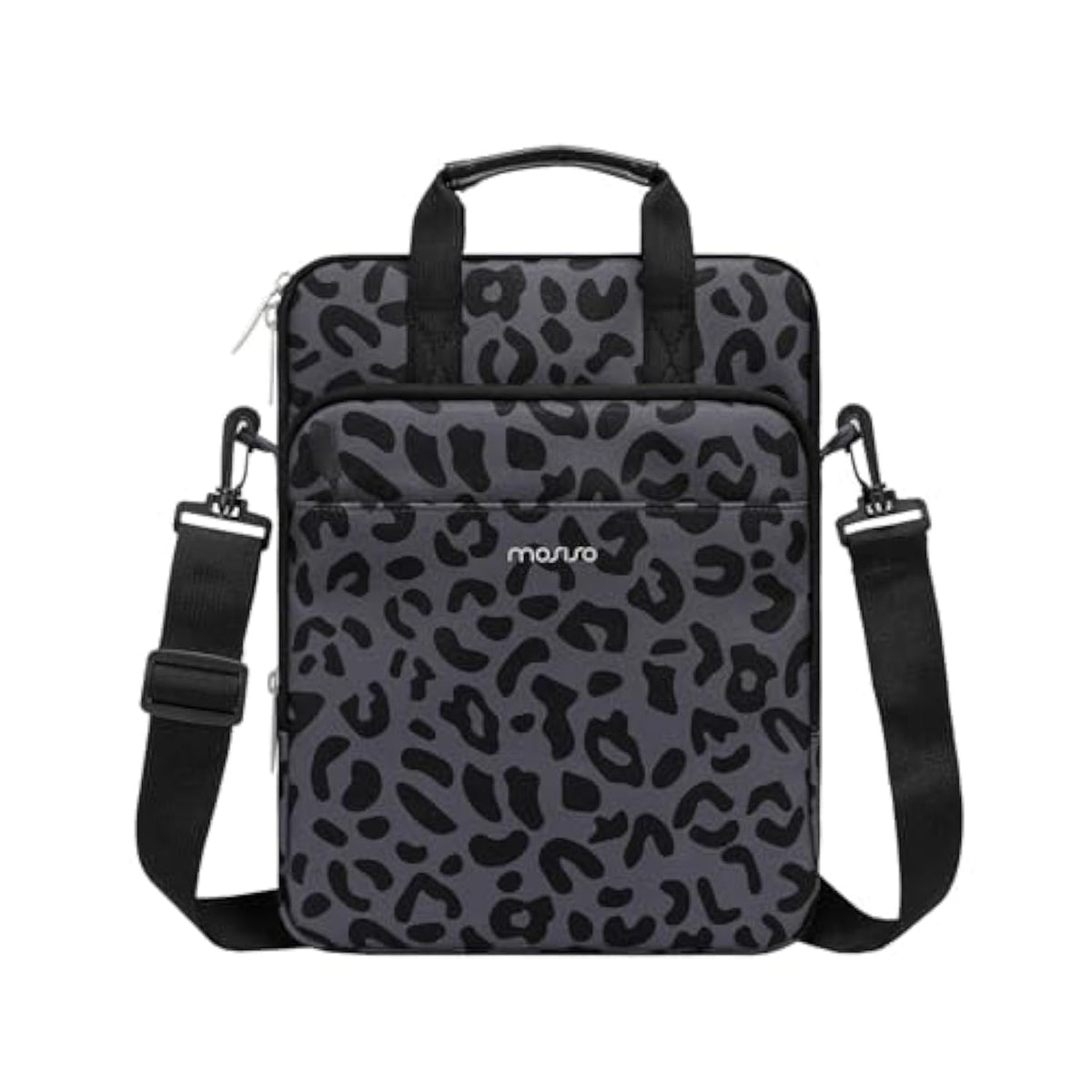 MOSISO 12.9 inch Tablet Sleeve Case for iPad Pro 13 M4 & iPad Air 13 M3 M2, iPad Pro 12.9 M2 M1 6/5th with Magic Keyboard&Smart Keyboard Folio, Leopard Grain Tablet Shoulder Bag with 3 Pockets, Black