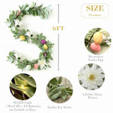 6Ft Pre-Lit Easter Garland With 40 Led Lights, Artificial Waterproof Lambs Ear Spring Floral Greenery With Pastel Eggs & Daisy Flowers For Fireplace Mantels, Tables, Walls,Indoor & Outdoor Decor
