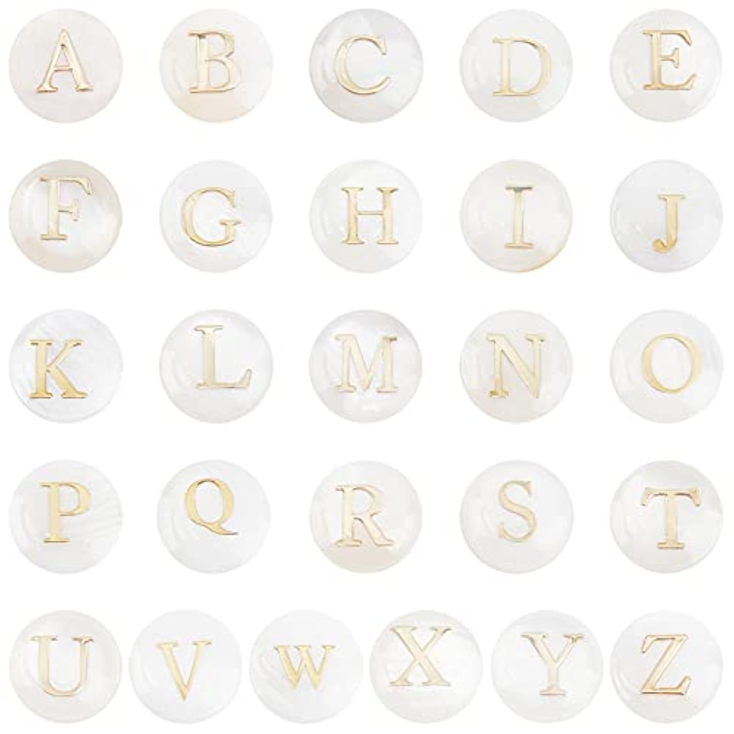 52pcs Alphabet A-Z Shell Beads, Flat Round Freshwater Beads for Boho Jewelry Making