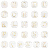 52pcs Alphabet A-Z Shell Beads, Flat Round Freshwater Beads for Boho Jewelry Making