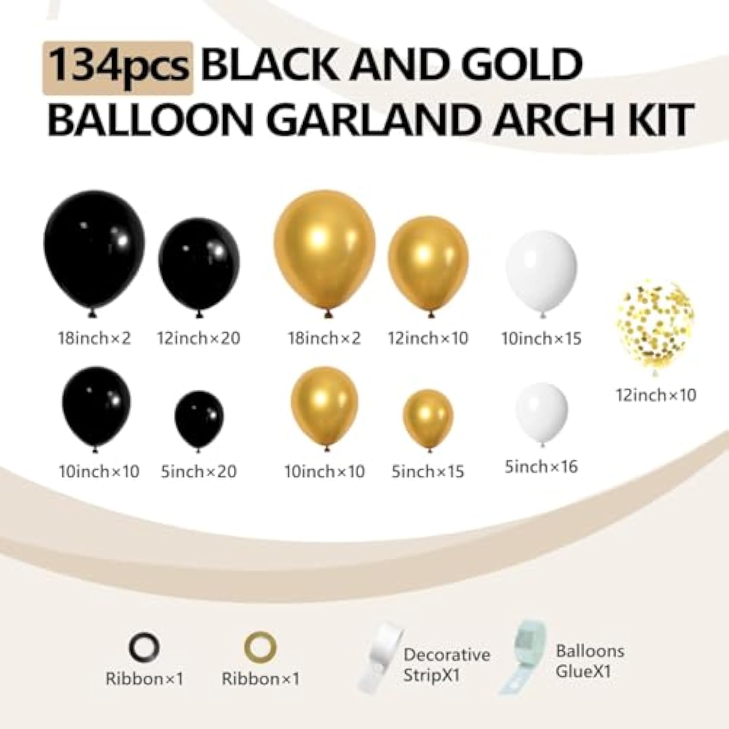 134Pcs Black & Gold Balloon Garland Arch Kit for Birthday Party and Event Decorations