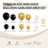 134Pcs Black & Gold Balloon Garland Arch Kit for Birthday Party and Event Decorations