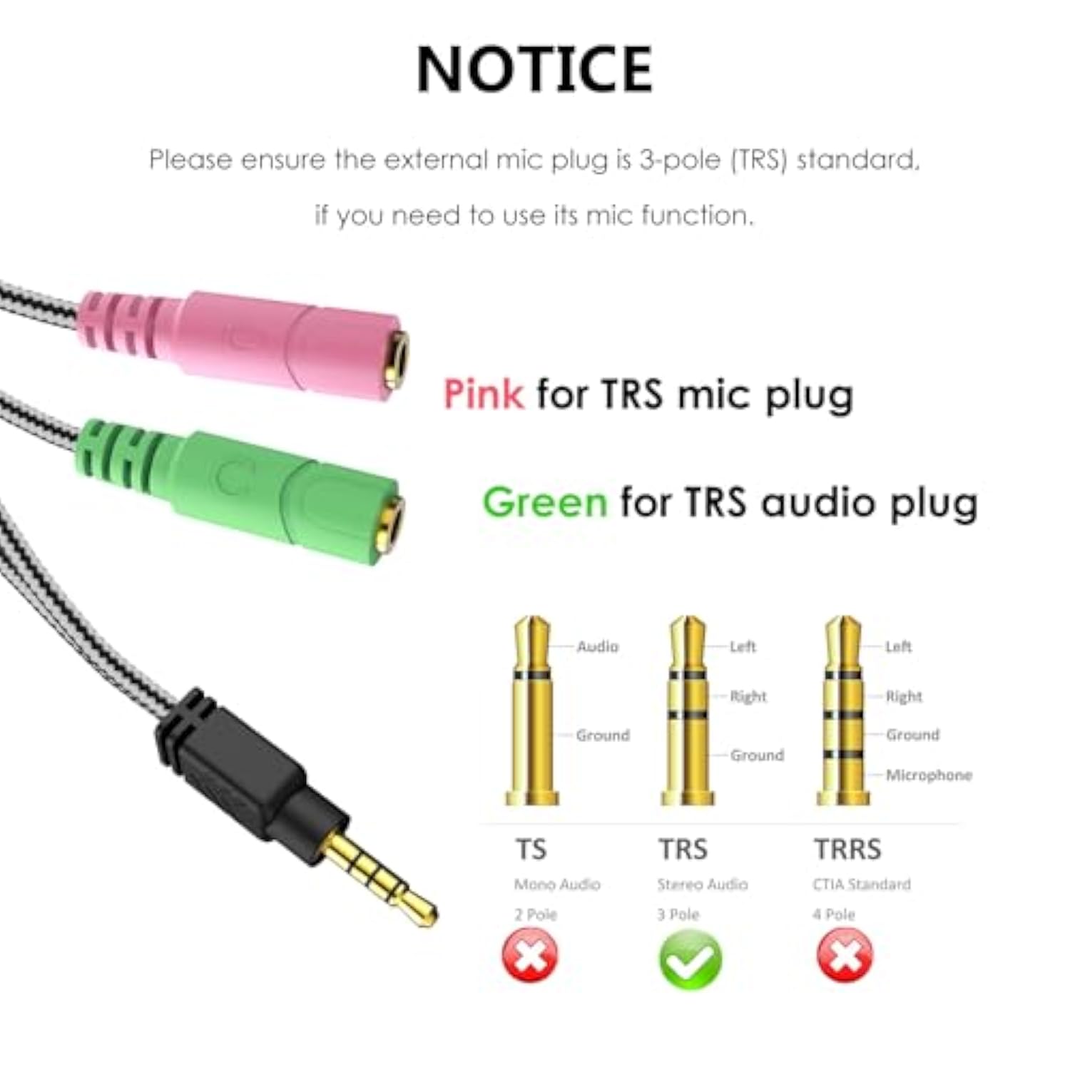 Headphone Mic Splitter, 3.5Mm Headset Adapter (Microphone + Audio) 2 Trs Female To Trrs Male Ctia Stereo Jack Y Cable Compatible For Dual-Plug Gaming Headset To Xbox, Ps4, Phone, Laptop, Pc