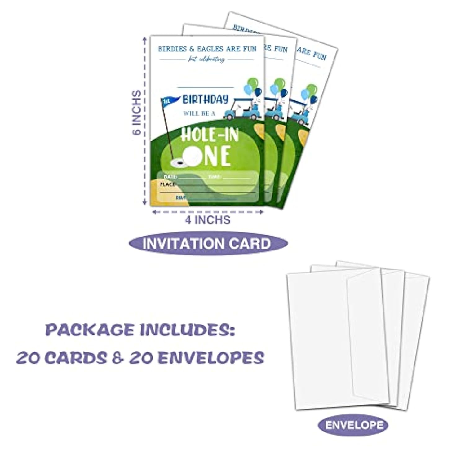 1St Golf Birthday Party Invitation, Hole In One Themed Fill-In Invites, 20 Invitations With Envelopes For Men & Women (4" X 6"), Adults Golf Party Favors Decorations And Supplies -52