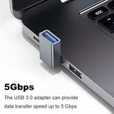 90 Degree Usb 3.0 Adapter 2 Pack, Up And Down Angle Usb A Male To Female Converter Extender For Pc, Laptop, Usb A Charger, Power Bank And More (Grey)