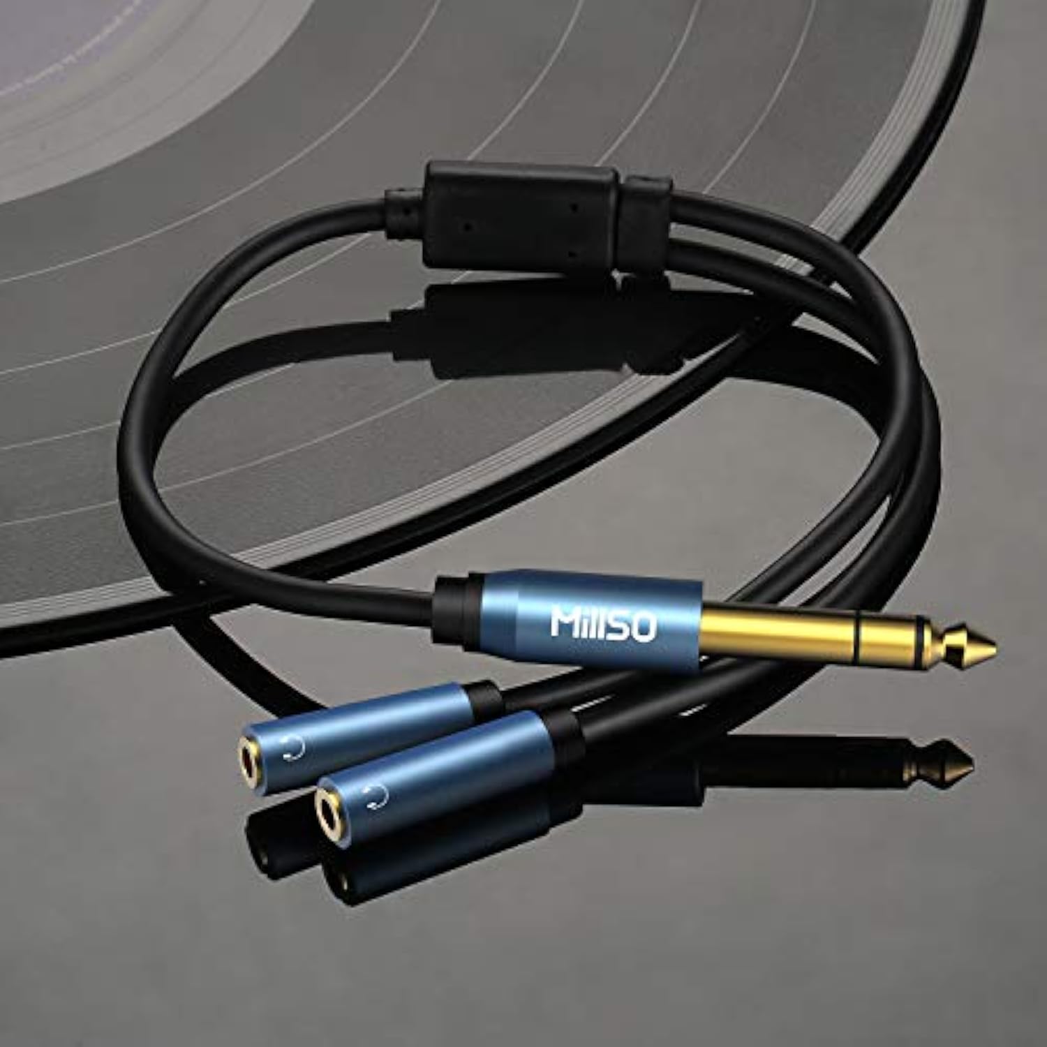 6.35Mm 1/4 Male To Dual 3.5Mm 1/8 Female Headphone Adapter, Trs Stereo Sapphire Blue & Gold-Plated Audio Splitter For Amplifiers, Guitar Amp, Keyboard Piano, Home Theater, Mixer - 12 Inch