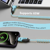 4 In 1 Charging Cable - 65W-4Ft Usb C Coiled Cable,Usb To Usb C Cable For Car,Compatible With Smart Phones?Laptop And More Devices,2 Pack(Blue)