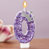 Birthday Number Candles,Purple Crown Birthday Candles For Cake,Glitter Number 0 Candle Cake Topper With Sequins For Anniversary Celebrations Supplies (Number 0)