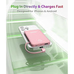 Small Portable Charger 6000Mah Power Bank With Built In Cables Ultra Slim Battery Pack Lightweight Cluch Phone Charger External Battery Charger For Cell Phones