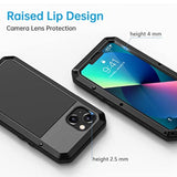 For Iphone 13 Metal Case, Heavy Duty Shockproof Tough Rugged Case With Built-In Glass Screen Protector, 360 Full Body Protective Cover For Iphone 13 6.1 Inch, Black