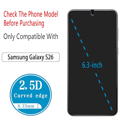 (2 Pack) Designed for  Galaxy S26 Tempered Glass Screen Protector, Support Fingerprint Unlock, Anti Scratch, Bubble Free