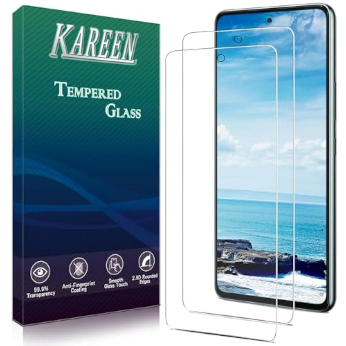 [2 Pack] Screen Protector For Samsung Galaxy A53 5G Tempered Glass, Fingerprint Unlock Compatible, Anti Scratch, Bubble Free, Easy Installation