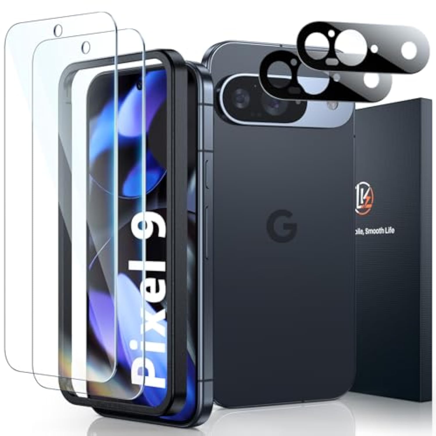 2-Pack Pixel 9 Screen & Camera Protectors, 9H Tempered Glass, HD, Bubble-Free