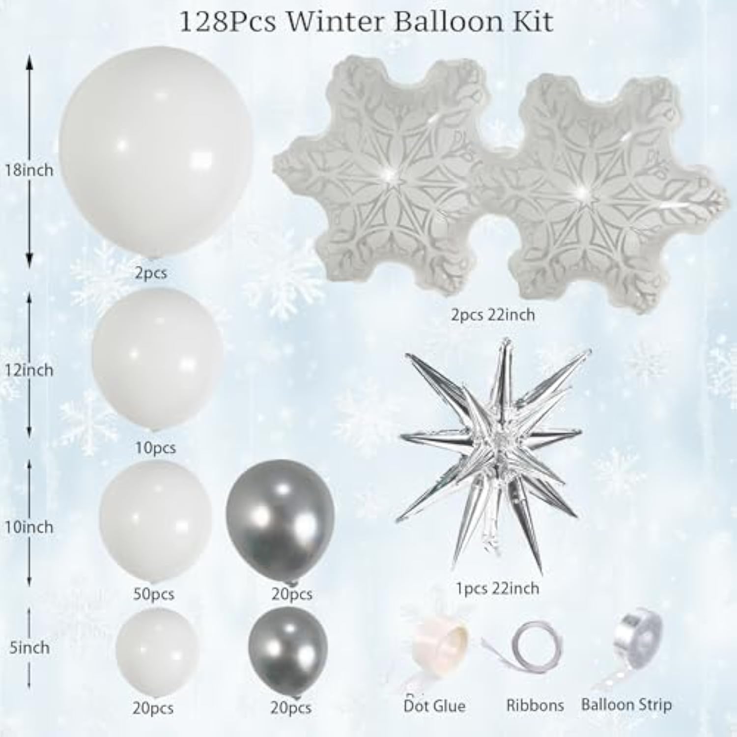 Metallic Silver And White Balloon Arch 128Pcs Winter Wonderland Snowflake Balloon Arch Perfect For Christmas Decor Snowman Birthday Parties, New Year,Princess Party, And Snowflake Party Decorations