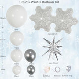 Metallic Silver And White Balloon Arch 128Pcs Winter Wonderland Snowflake Balloon Arch Perfect For Christmas Decor Snowman Birthday Parties, New Year,Princess Party, And Snowflake Party Decorations