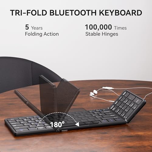 Foldable Keyboard And Mouse, Usb-C Rechargeable Folding Wireless Bluetooth Keyboard Combo, Full-Size Portable Travel Keyboard & Mouse For Business Travel, Compatible With Laptop Ipad Tablet