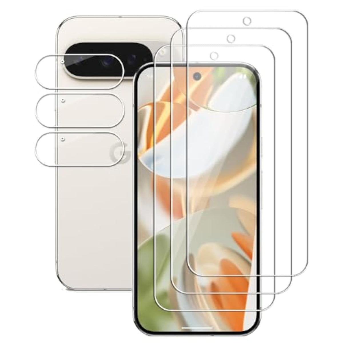(3+3) For Google Pixel 9 Pro (6.3") (3 Pack) Tempered Glass Screen Protector And (3 Pack) Camera Lens Protector, 9H Hardness, 2.5D, Anti Scratch, Hd Clear