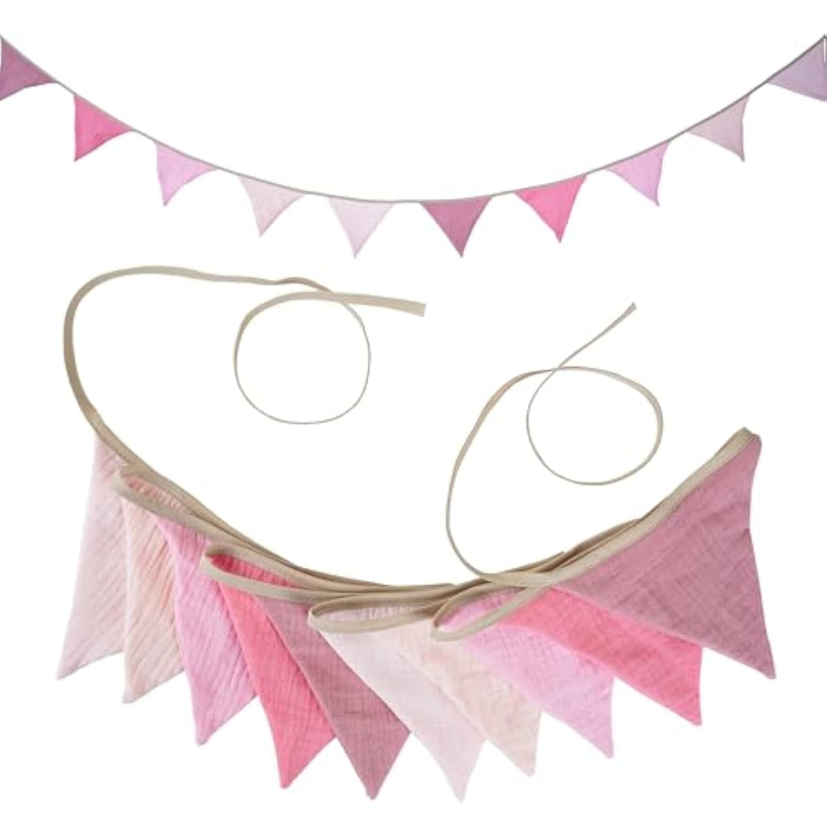 Fabric Bunting Banner, 2 Pack Handmade Neutral String Banner Each 8.5 Ft 10 Flags Nursery Wall Hanging Wedding Birthday Home Baby Shower Party Decoration Bunting (Pink)