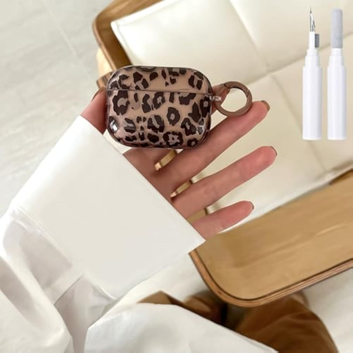 Compatible With Airpods Pro Case Soft Tpu With Cleaner Kit Cute Keychain Cover Leopard Paint Case For Girls Women For Airpods Pro 2Nd Generation/1St 2019-Clear Brown