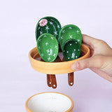 4Pcs Porcelain Measuring Spoons With Base, Cute Cactus Shape
