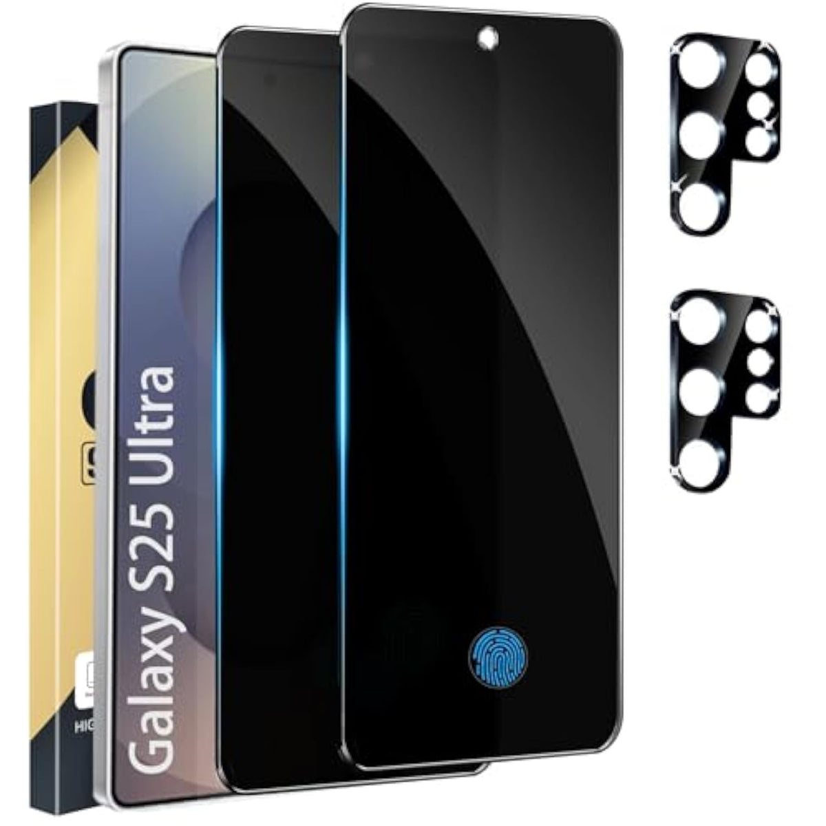 [2+2 Pack] Privacy Screen Protector Compatible With Galaxy S25 Ultra 5G - 2 Tempered Film + 2 Camera Lens Glass, High Clarity, Bubble Free, Anti-Spy Protection - Anti-Shatter