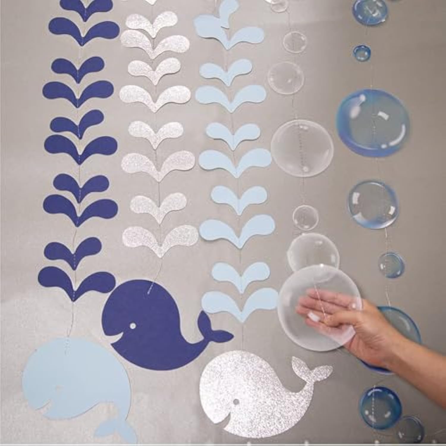 Blue Bubble Whale Garland Boy Baby Shower Ocean Garland Whale Theme Under The Sea Party Decorations Birthday Banner Marine Whale Party Streamers Beach Nautical 1St Birhtday Party Decor