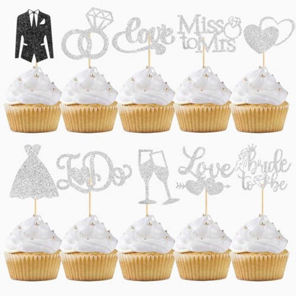 60pcs Silver Bride to Be Cupcake Toppers for Wedding & Bridal Shower Decor