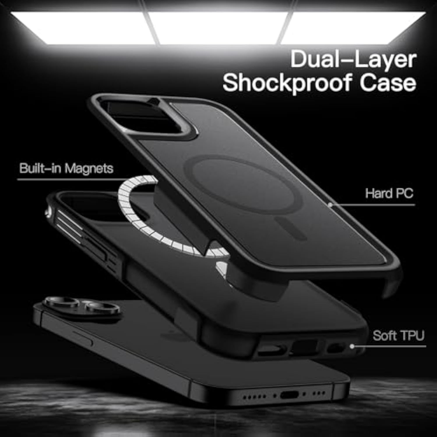 JETech Case for iPhone 14 Plus 6.7-Inch Compatible with MagSafe, Heavy Duty Dual-Layer Rugged Protection, Shockproof Protective Tough Phone Magnetic Cover (Black)