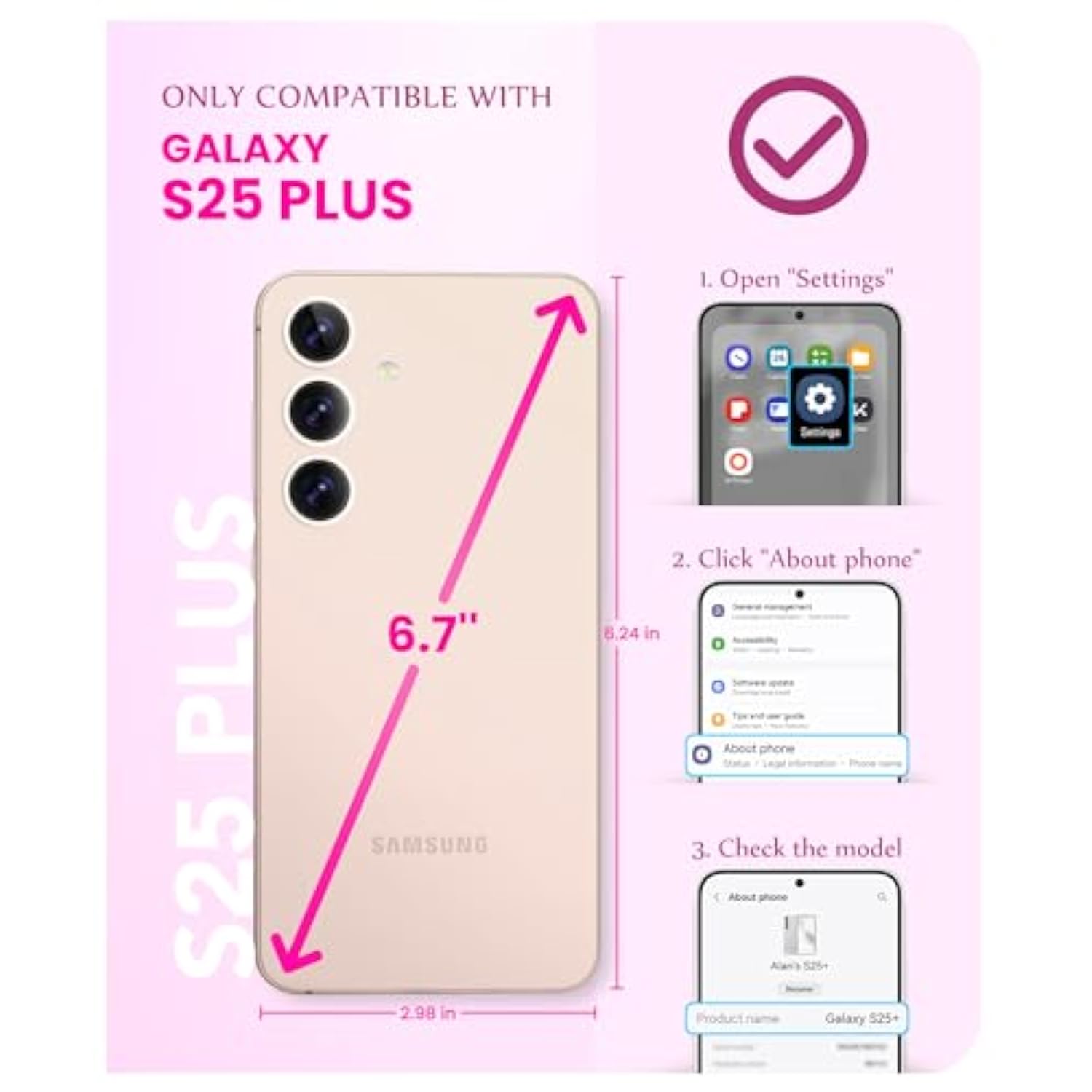 Magnetic For Samsung Galaxy S25 Plus Case [Compatible With Magsafe] [Ai-Tested Dropproof] Marble With Camera Lens+Screen Protector Shockproof Phone Cover For S25+ Plus (Dreamland River/Pink)