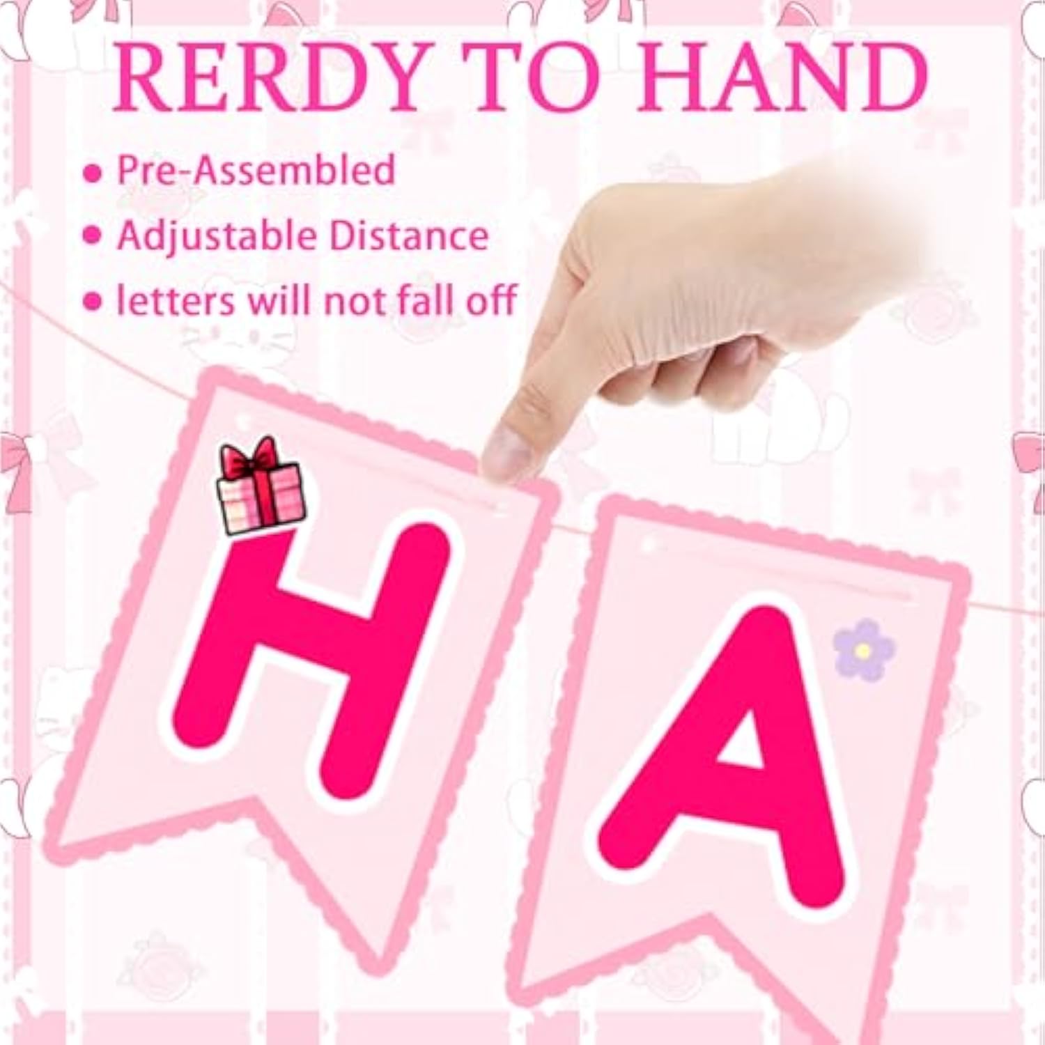 Pink Cute Kitty Happy Birthday Banner Pre-Strung Hanging Sign Cartoon Cute Cat Party Decorations Cartoon Kitty Themed Party Decorations Banners For Girls Women Birthday Favors Supplies