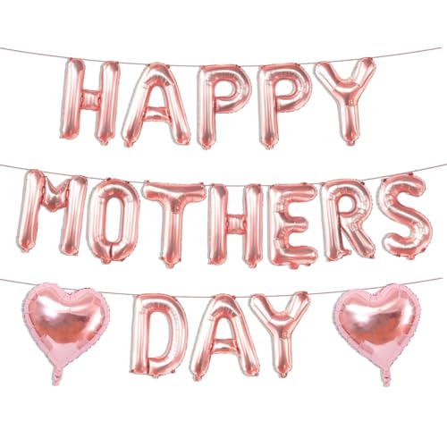 Rose Gold Happy Mothers Day Balloons 16inch Rose Gold Foil Letter Balloons for Mother's Day Decorations