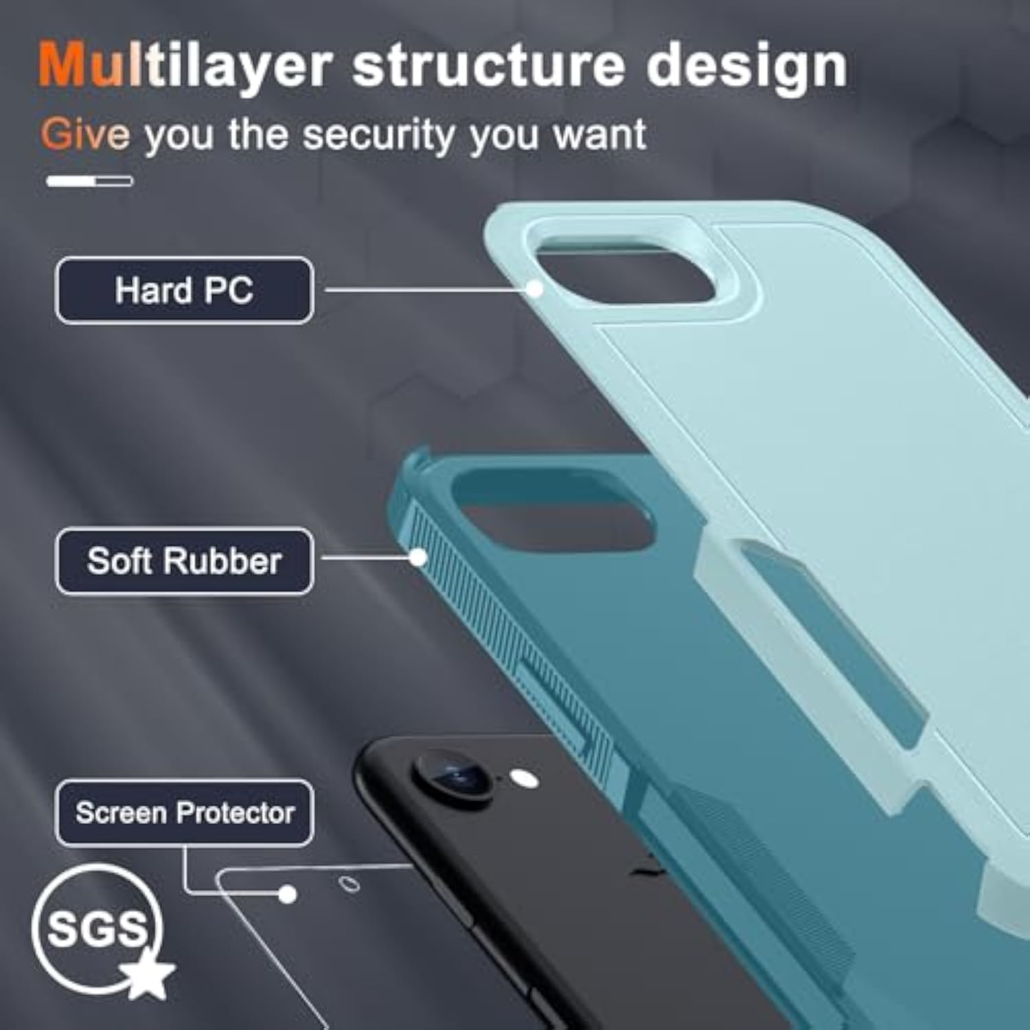 Mint Green Heavy Duty Shockproof Phone Case for iPhone 16e and iPhone 17e with Screen Protector and Wrist Lanyard Strap