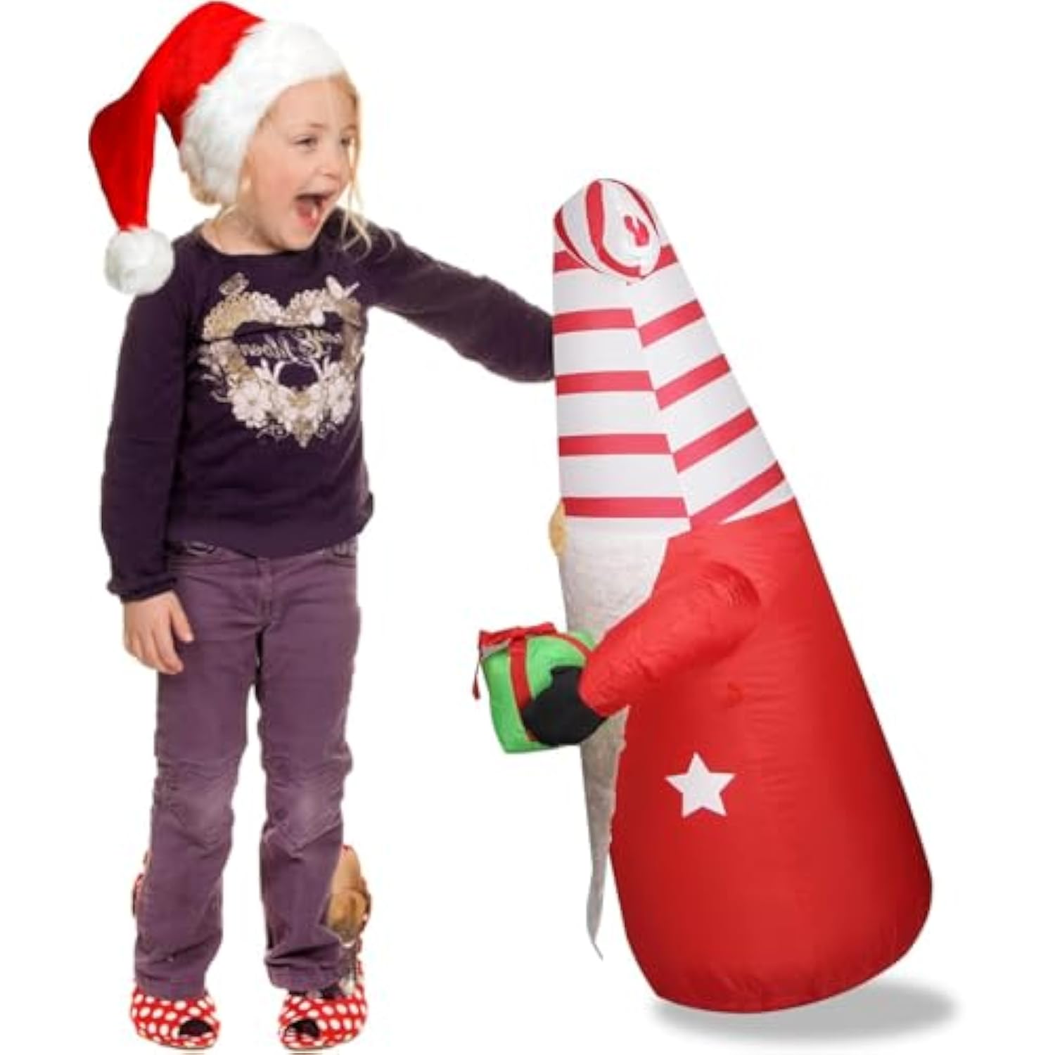 4 Ft Christmas Inflatable Gnome Outdoor Decoration Lighted Decoration Outdoor, Xmas Blow Up Gnome For Holiday Christmas