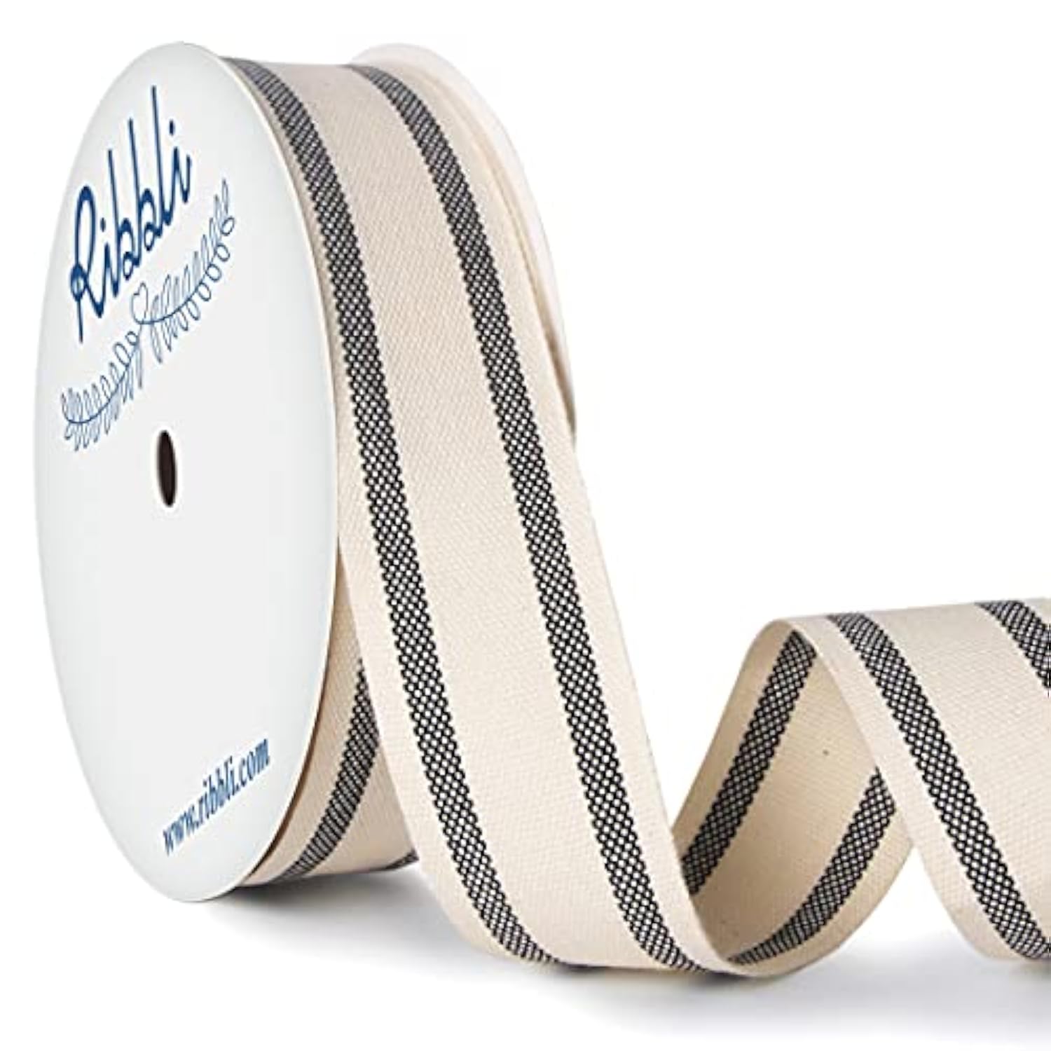 Natural Cotton Stripe Ribbon,1Inch X 10 Yard Spool,Natural/Black,Farmh