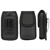 Flip Phone Case, Nakedcellphone Black Vegan Leather Vertical Pouch [with Belt Loop, Metal Clip, Magnetic Closure] for Alcatel Go FlipV, MyFlip, TCL Flip3, Blu Cingular Flex 2, Nokia 2720 2760 2780