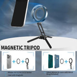 Magnetic Phone Tripod Stand 1/4" Screw Aluminum Mini Foldable Tripod for Cell Phone, Travel Essential Adjustable iPhone Stand for Desk/Handheld,