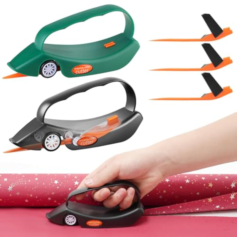 2-Pack Wrapping Paper Cutter With 3 Replaceable Blades | New Gift Wrap Cutter With Wheels | Birthday And Christmas Wrapping Paper Cutter Slider For Home, Office Or Classroom (Black & Green)
