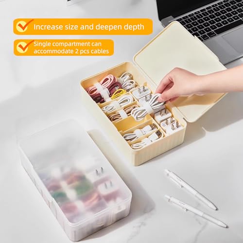 Cable Organizer Box Extra Wide, Travel Charger Cord Earphone Storage Case With Lid