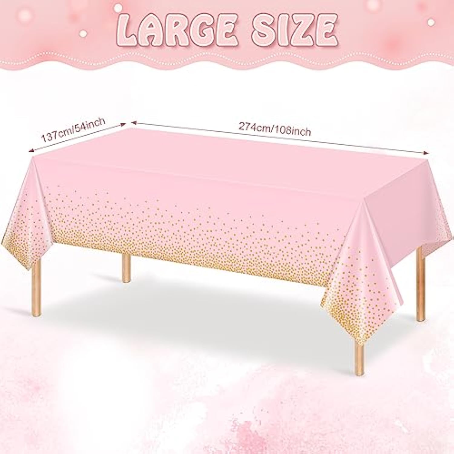 4 Pack Pink And Gold Plastic Tablecloth For Parties, Pink Disposable Table Cloth For Rectangle Tables, Gold Dot Confetti Light Pink Tablecloth For Birthday Wedding Baby Shower Party, 54X108