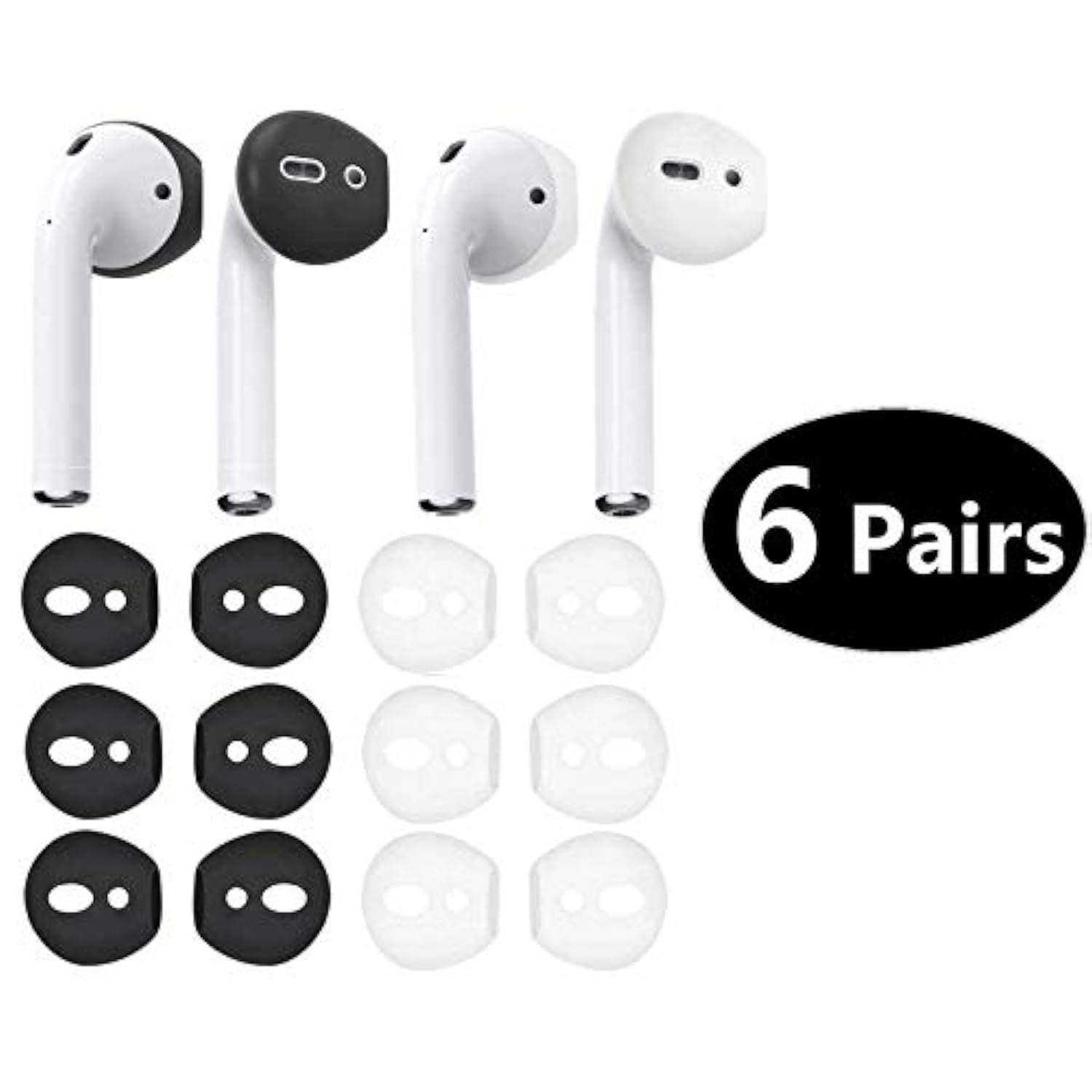 (Fit In Case)Silicone Eartips Skins And Covers Replacement Anti Slip Soft Eartips Compatible With Air Pods 1 & 2 Or Ear Pods Headphones/Earphones/Earbuds, White And Black 6 Pairs Wb6P
