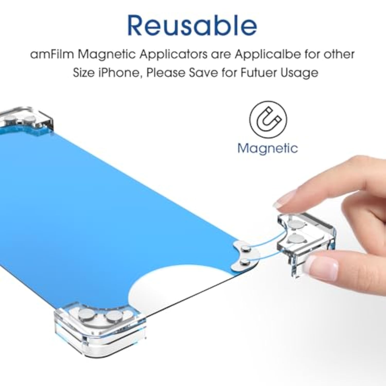 amFilm 3 Pack Magnetic OneTouch Compatible with iPhone 15 Plus 6.7" Screen Protector Tempered Glass with Magnetic Auto-Alignment Kit, Bubble Free, 9H Hardness, Case Friendly,Anti-Scratch(Magnetic &