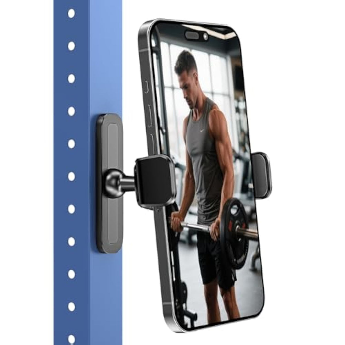 Gym Magnetic Phone Holder, 360 Adjustable, Compatible With 4.7-6.5" Smartphones, Alloy Base And Joint, Black