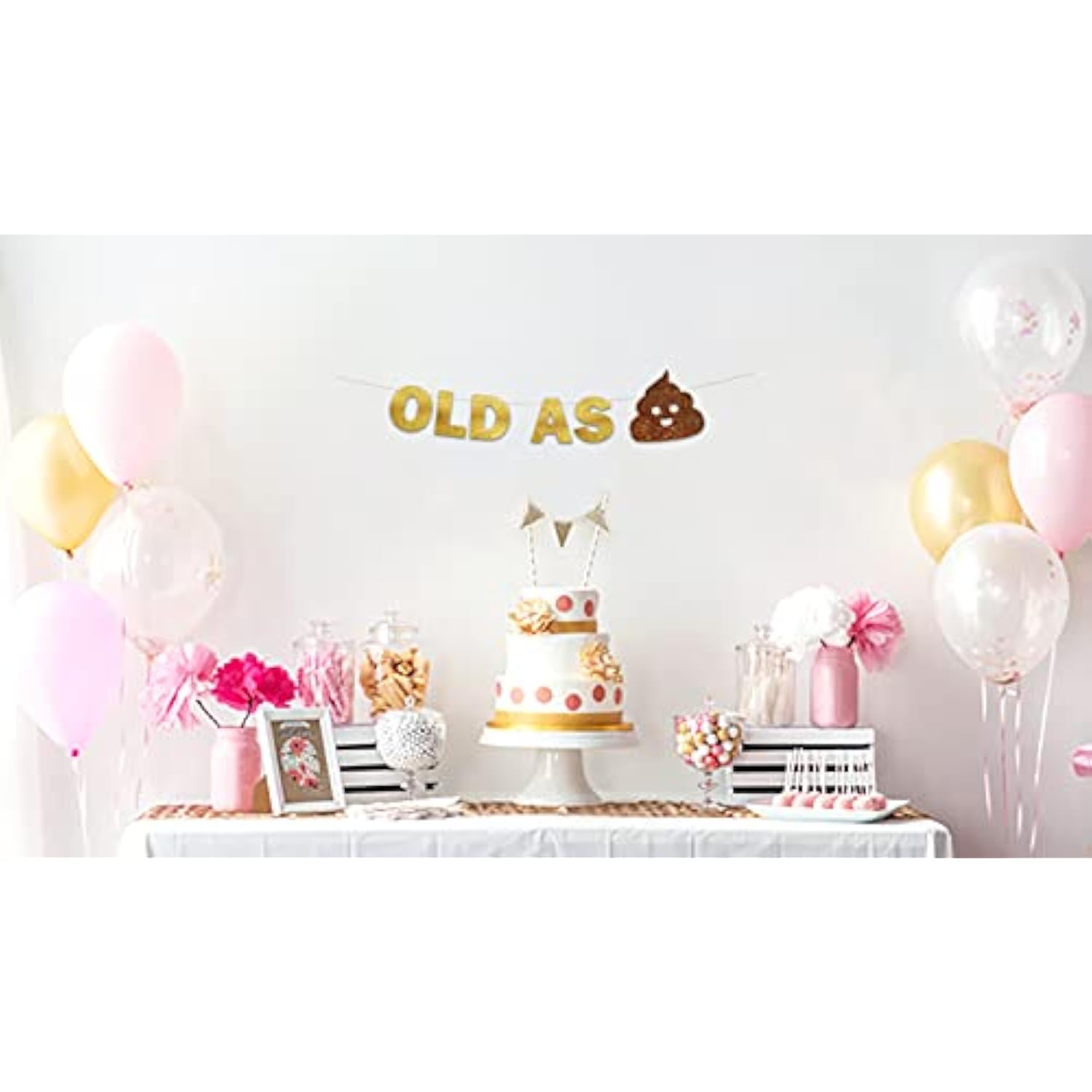 "Old As S**t" glitter banner for funny birthday and retirement party decorations