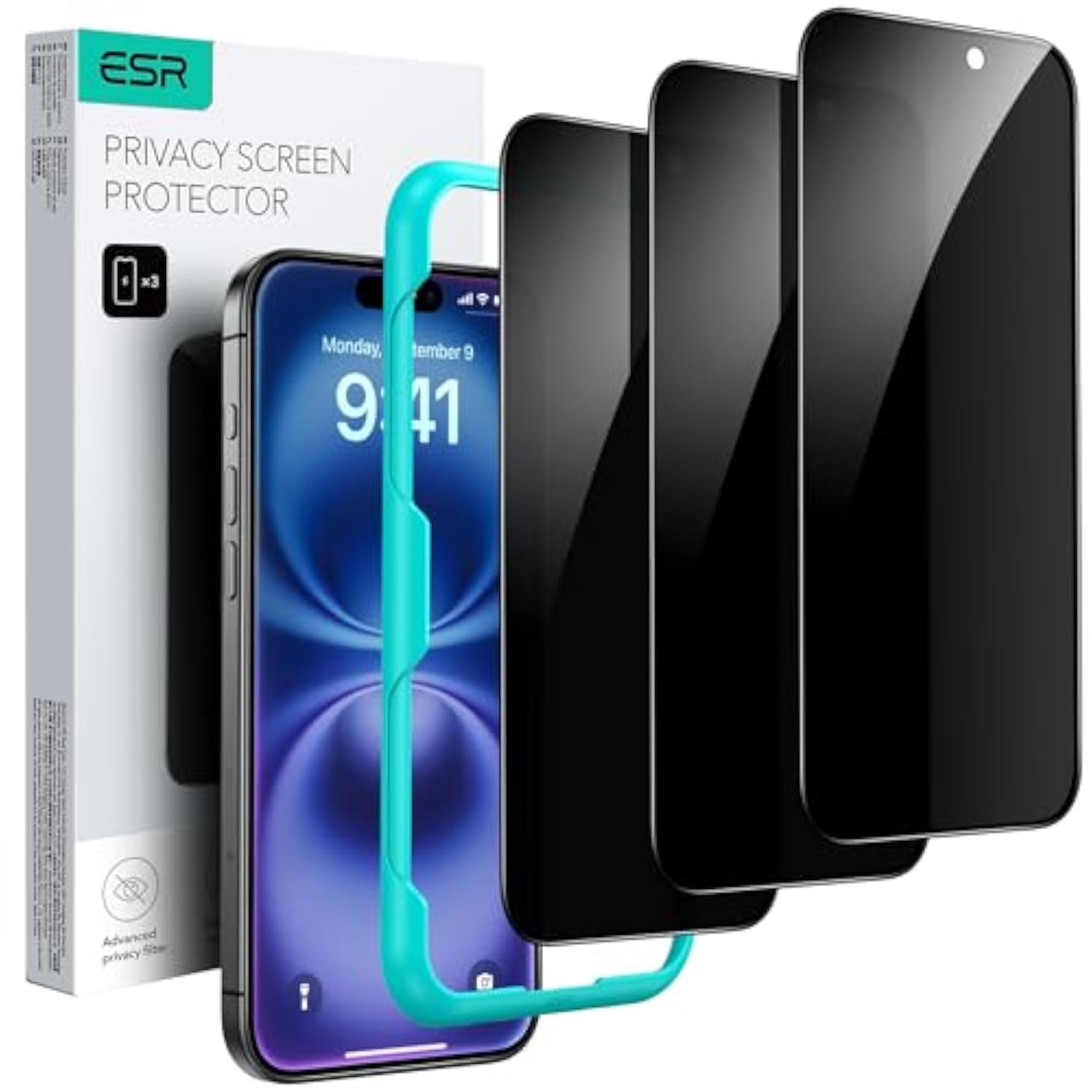 3-Pack Privacy Screen Protector for iPhone 16/15, Anti-Spy, Easy Install, Case Friendly