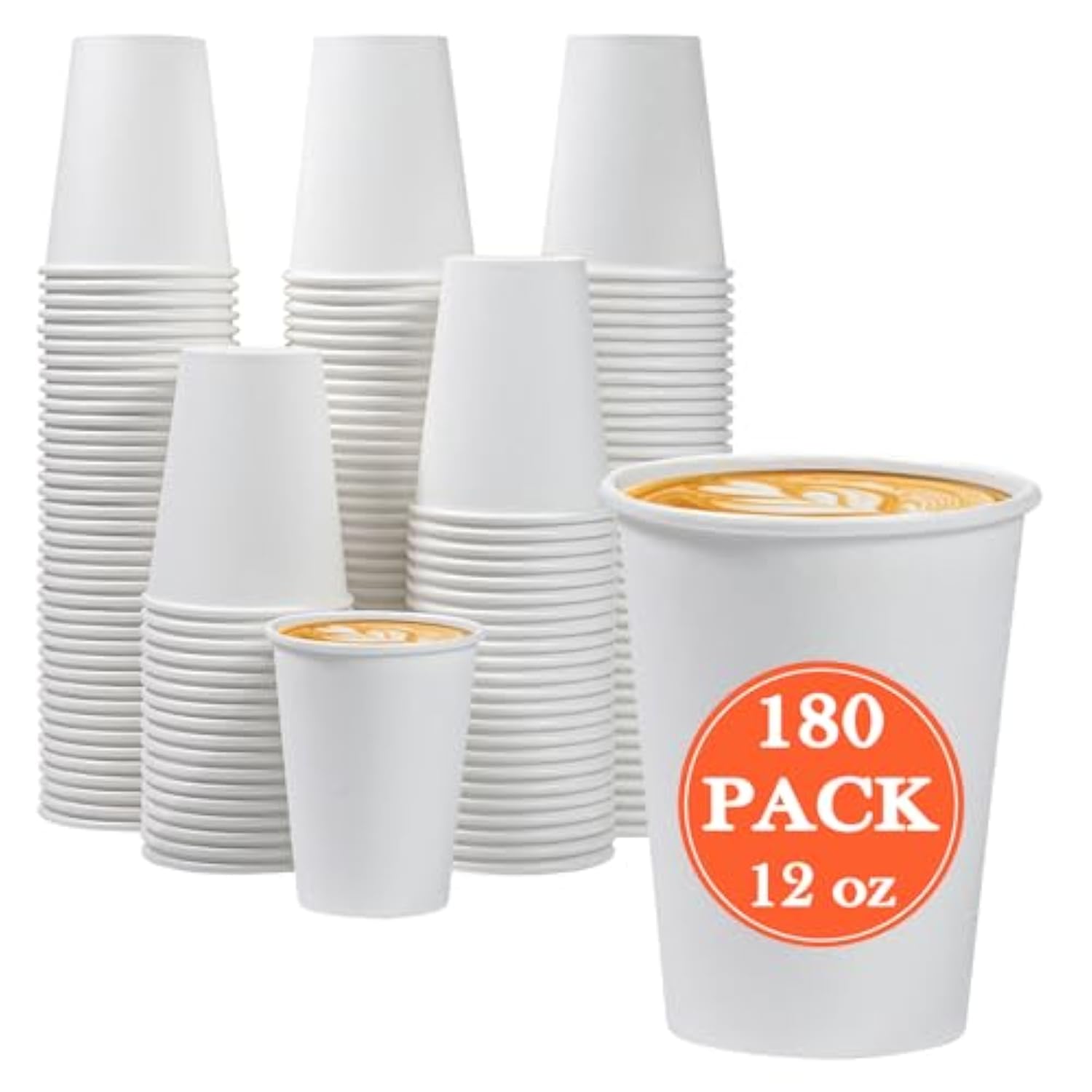 180 Count 12 Oz Paper Coffee Cups, Disposable Paper Coffee Cups For Hot Or Cold Drinks, 12 Ounce White Beverages Water Cups For Party, Picnic, Travel, Events