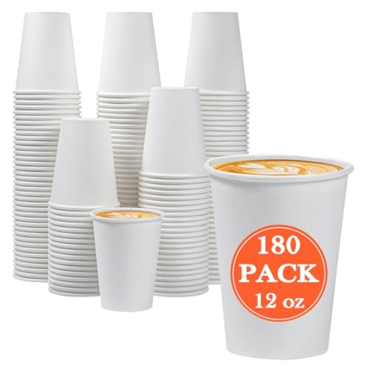 180 Count 12 Oz Paper Coffee Cups, Disposable Paper Coffee Cups For Hot Or Cold Drinks, 12 Ounce White Beverages Water Cups For Party, Picnic, Travel, Events
