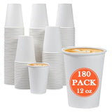 180 Count 12 Oz Paper Coffee Cups, Disposable Paper Coffee Cups For Hot Or Cold Drinks, 12 Ounce White Beverages Water Cups For Party, Picnic, Travel, Events