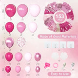 153 Pcs Pink Balloon Arch Garland Kit, Different Sizes 18 12 10 5 Inch Latex Metallic Confetti Hot Pink Balloons For Valentines Day Baby Shower Birthday Princess Wedding Party Decorations